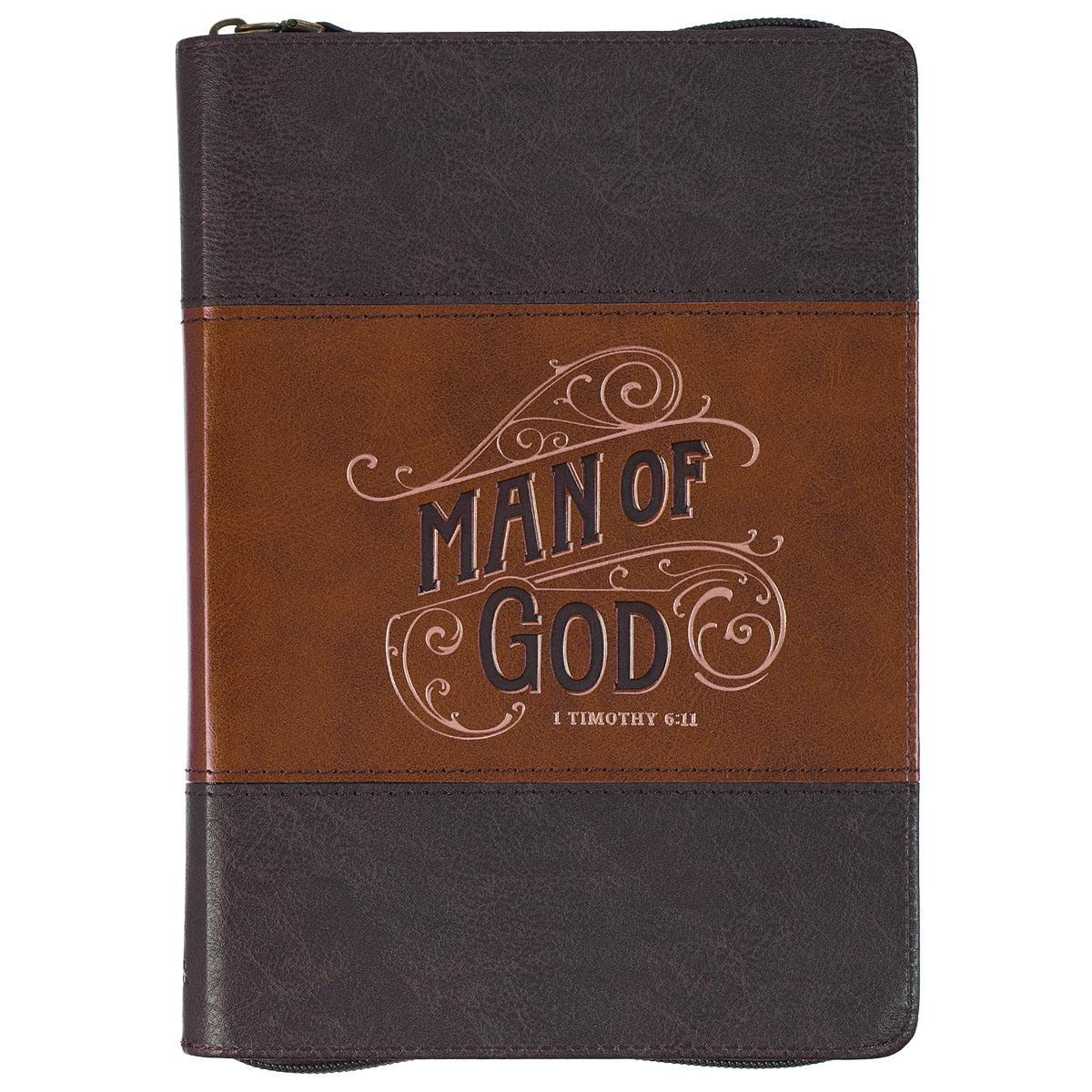 Man of God honey brown zippered journal front cover