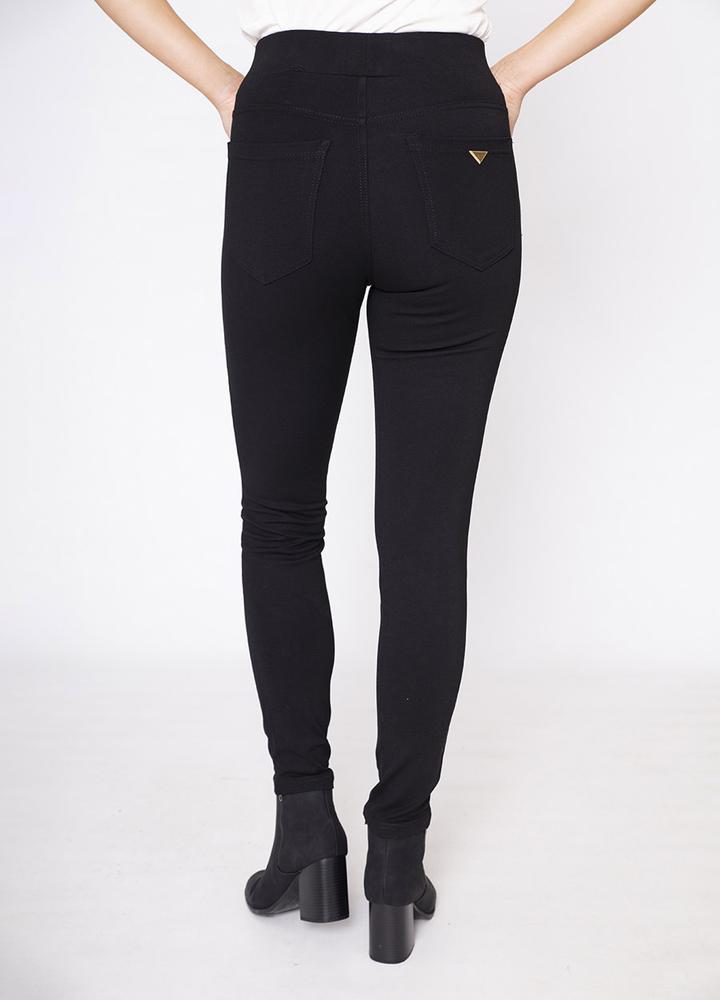 Stretch Waist Stud Pocket Trouser in Black