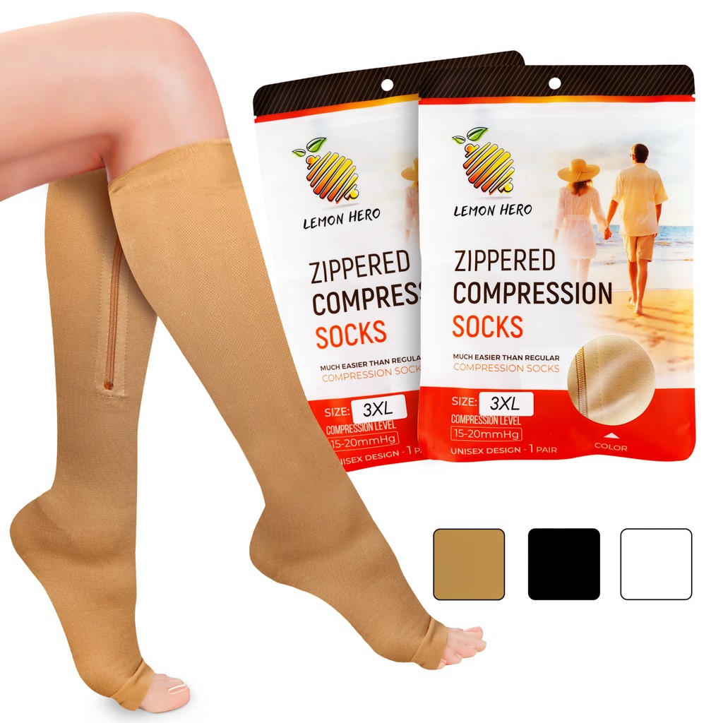 Thigh High Compression Stockings 20-30mmHg with Open Toe for Men and Women  from Lemon Hero - FDA Registered - Best Leg Support Hose for Varicose Vein  Treatment, Swollen Legs (Large, Beige) - Walmart.com
