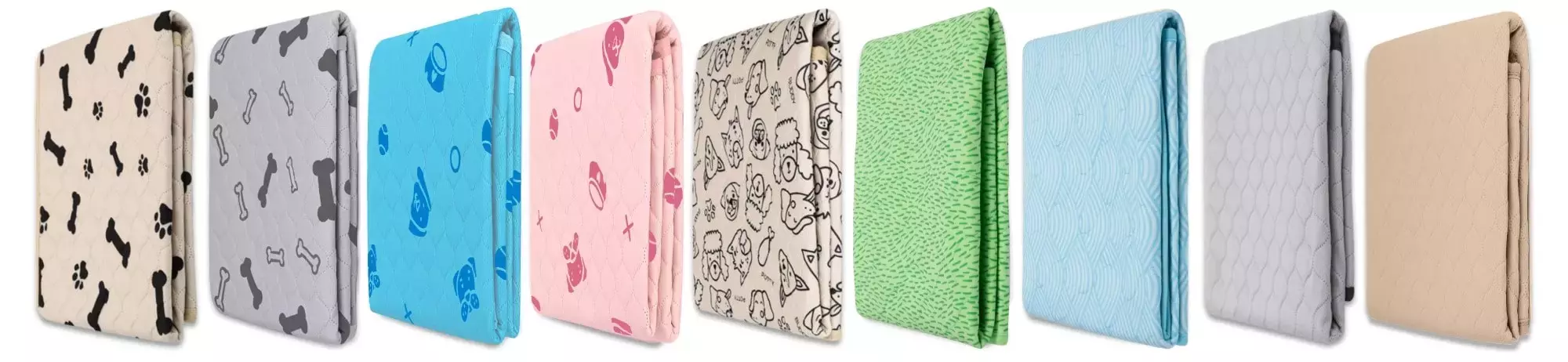 A row of folded Potty Buddy reusable potty pads