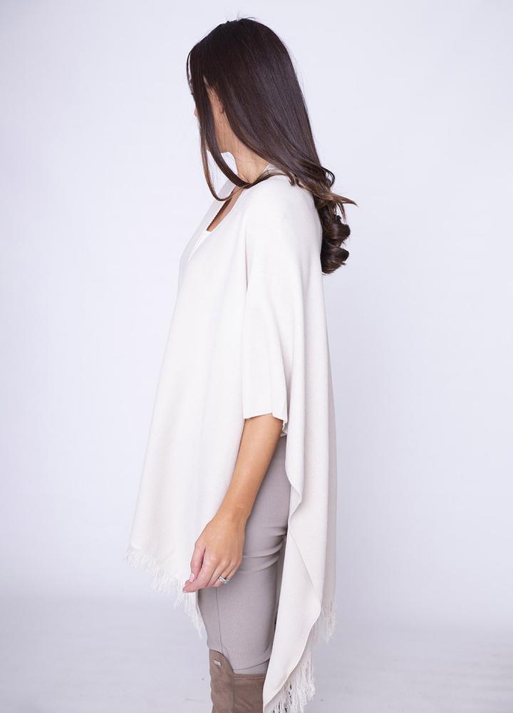 Frill Wrap Poncho in Beige