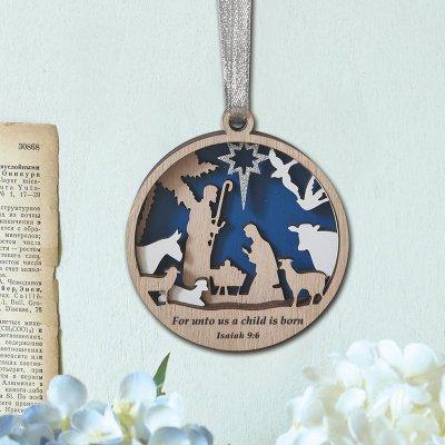 For Unto Us a Child is Born wooden nativity scene