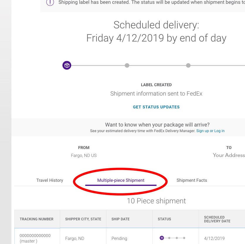FedEx tracking multiple pieces on your order