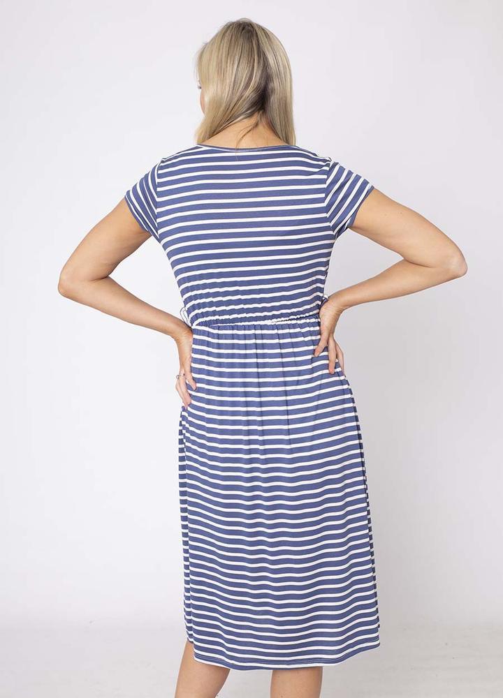Stripe Cap Sleeve Cross Over Dress
