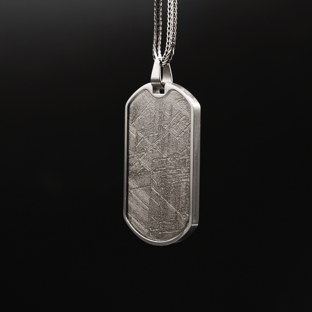 The Meteorite Dog Tag is a stylish and unique piece of father's day jewelry