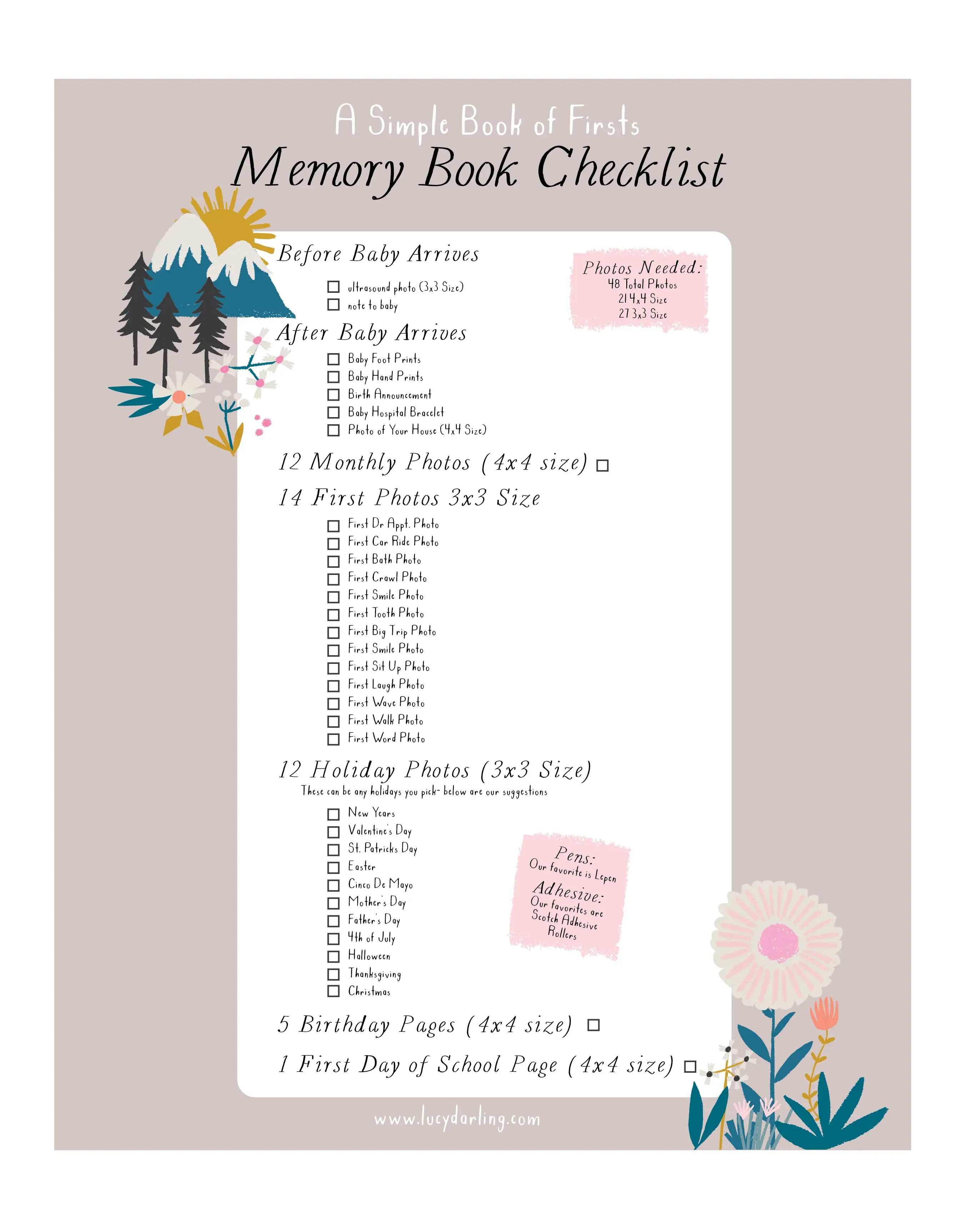Baby Memory Book Checklist