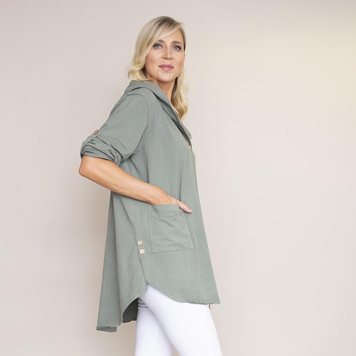 Button Sleeve Hoody Jersey Jacket (khaki)