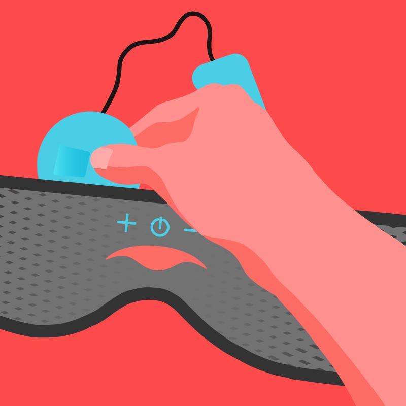 A hand pulling out the speakers from the strap of a Bluetooth® Sleep Mask.