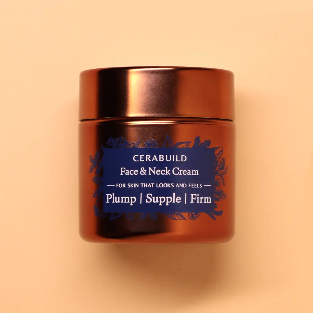 Cerabuild Face and Neck Cream on a beige background