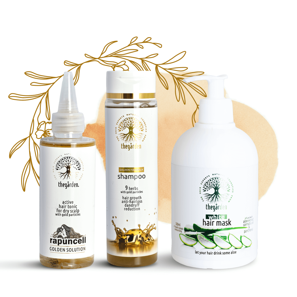Zvýhodnený GOLDEN balíček-vlasové tonikum, šampón pre suchú pokožku a maska pre suché vlasy