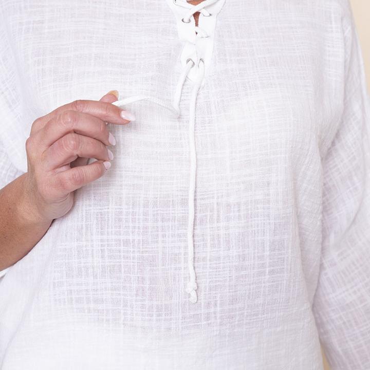 Tie Lace Linen Top in White
