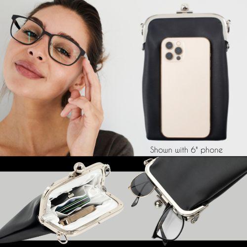 Sunglass Case - Soft Double Eyeglass & Phone Purse for Women with Crossbody Chain