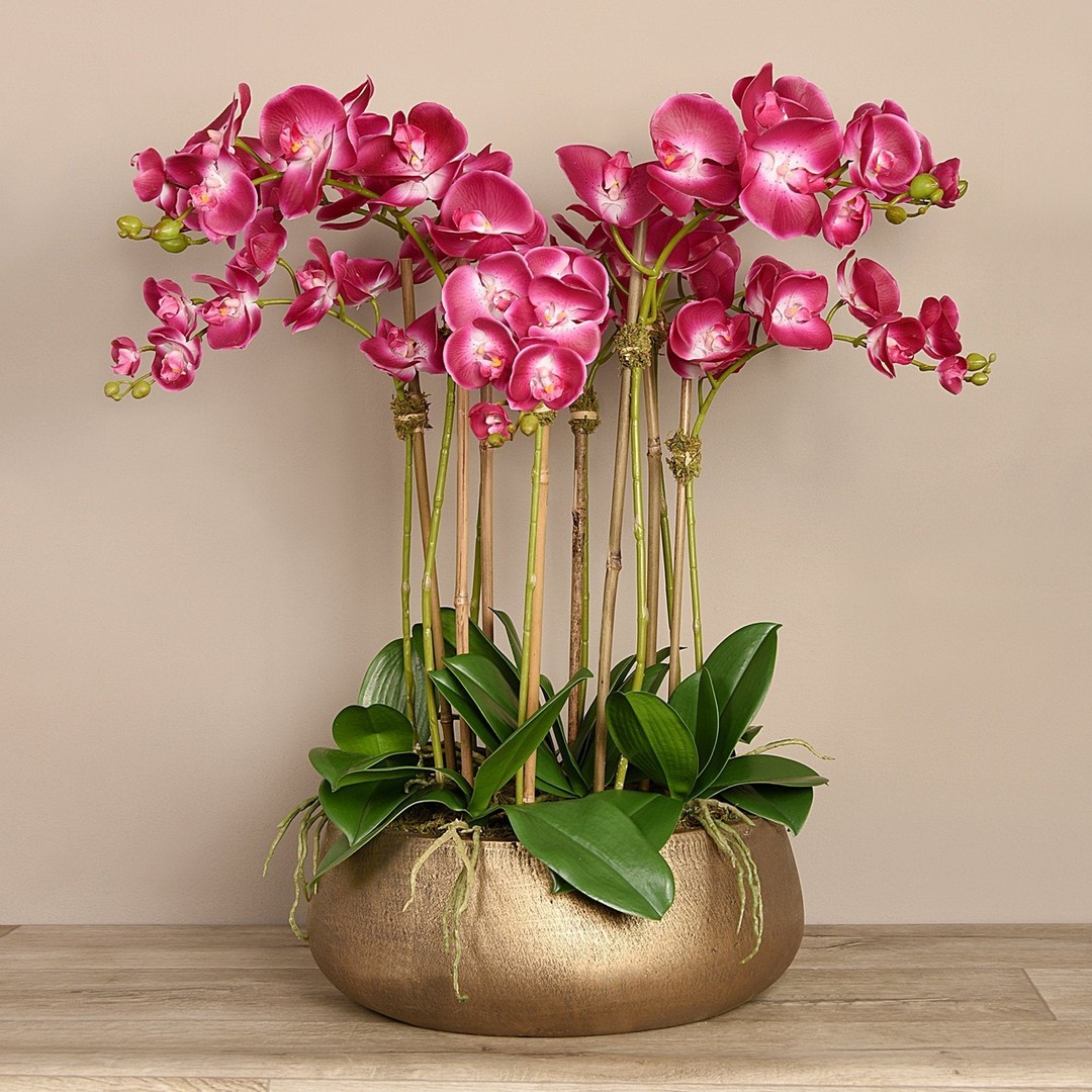 offentlig Lappe Kristus Faux floral arrangement - pink orchid centerpiece in gold pot - 28" –  Vivian Rose Shop