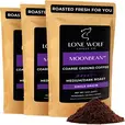Three 12oz bags of Lone Wolf Coffee’s Moonbean Medium-Dark Roast Coarse Ground coffee bag product photo