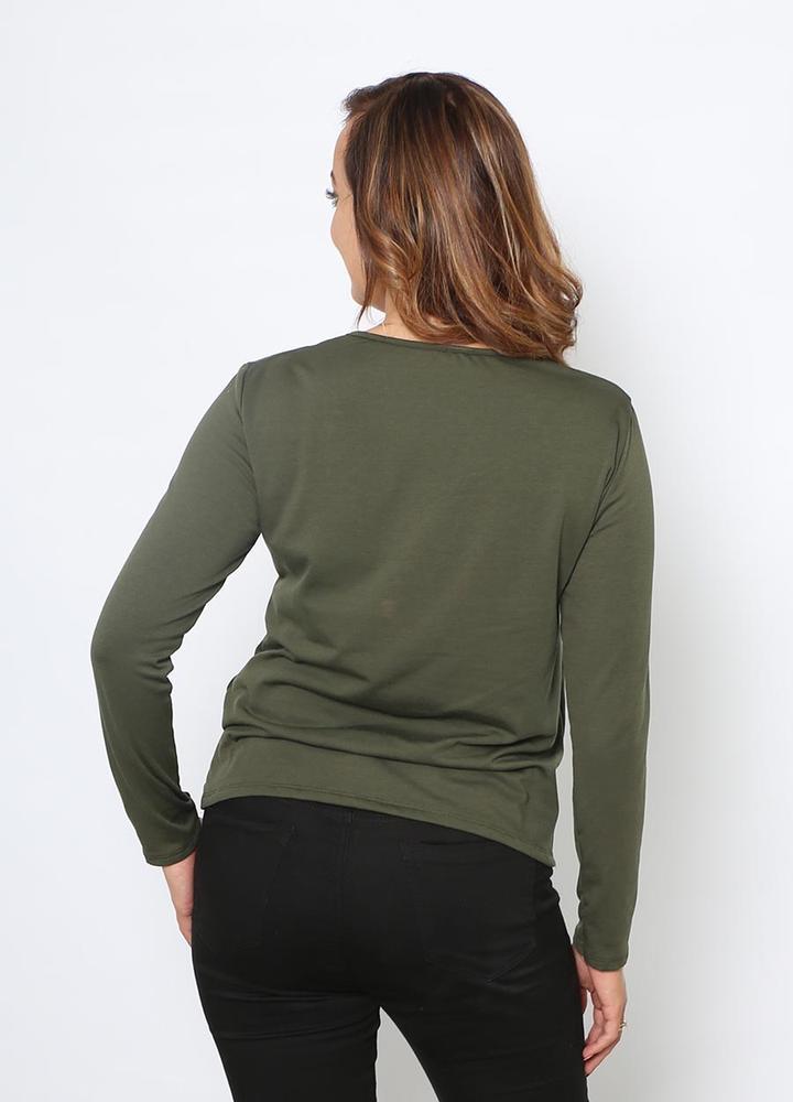 Basic Fleece Lined Top in Khaki