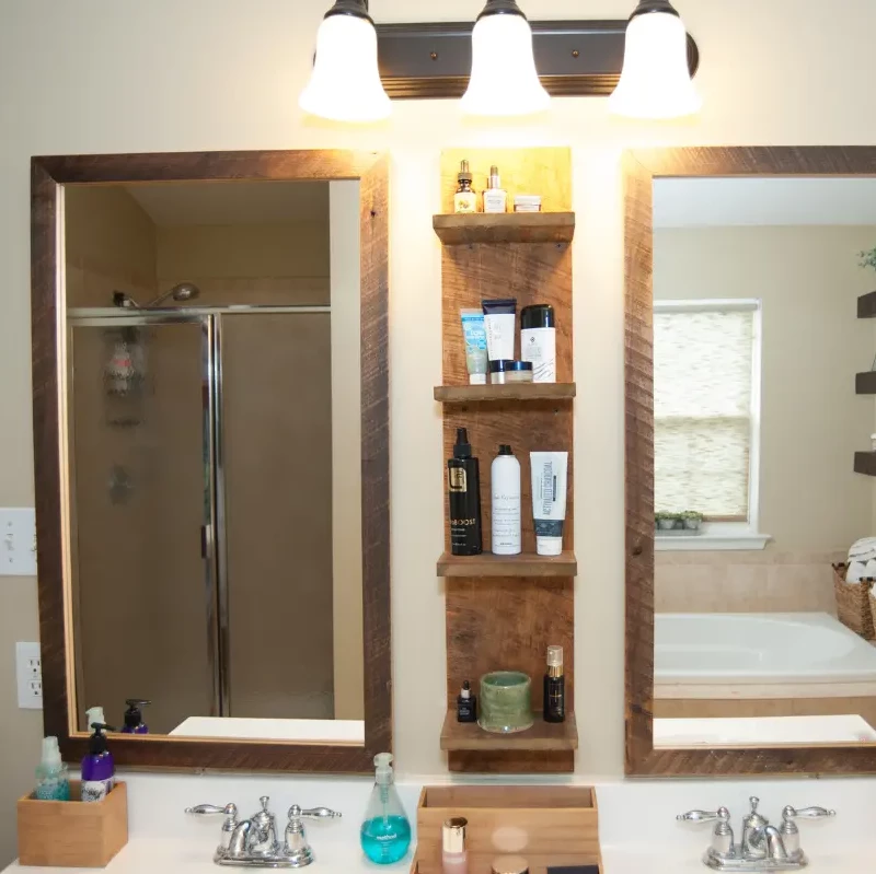 Pair of Reclaimed Wood Framed Mirror for Bathroom