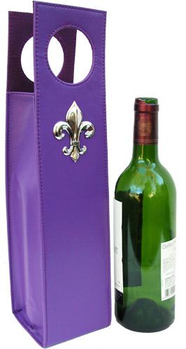 Wine Carrier, Purple, Silver Fleur de Lis