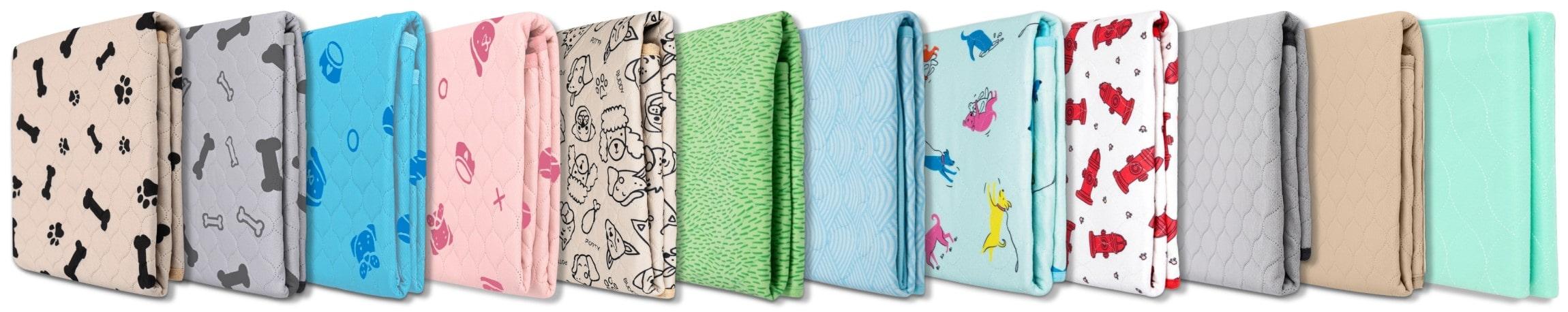 A row of folded Potty Buddy reusable potty pads