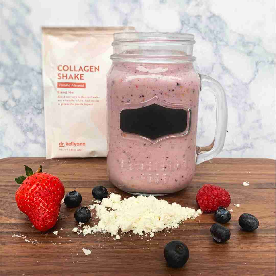 berries and cream shake with Dr. Kellyann vanilla collagen shake