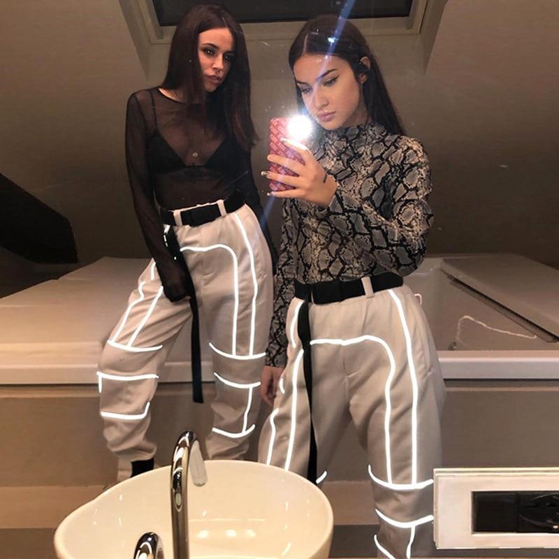 Sexy Reflective Patchwork Pants Street Fashion Cargo Pants