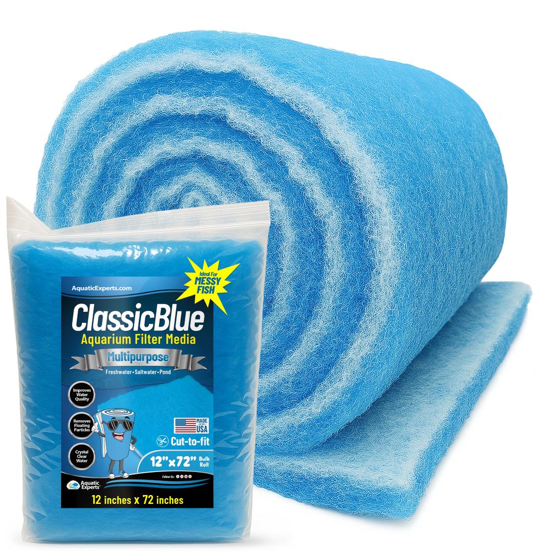 Classic Bonded Aquarium Filter Pad - Blue & White Aquarium Filter Media Roll Bulk, Customizable for Most Filters Aquatic Experts 3/4" 12" x 72" 
