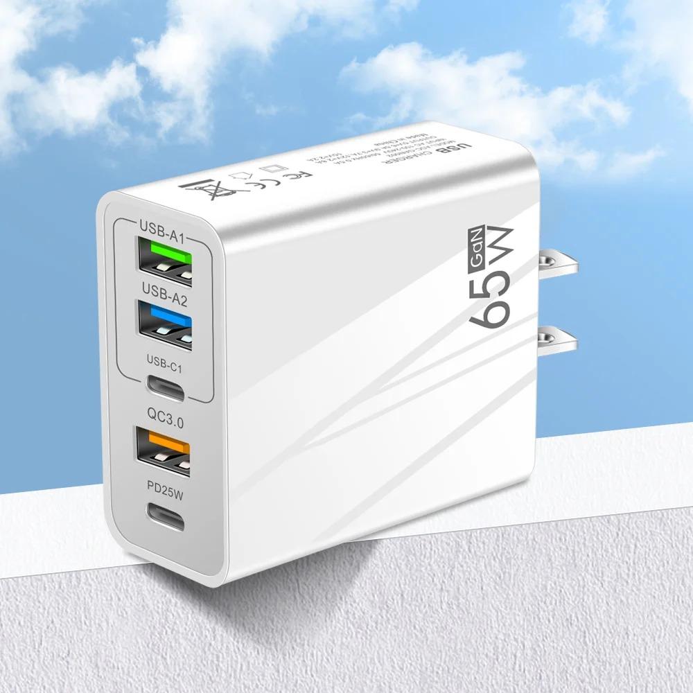 65W GaN USB Charger PD Type C Fast Charging Phone Charger Power Adpaters For iPhone 15 14 Xiaomi Samsung EU/US Plug Wall Charger