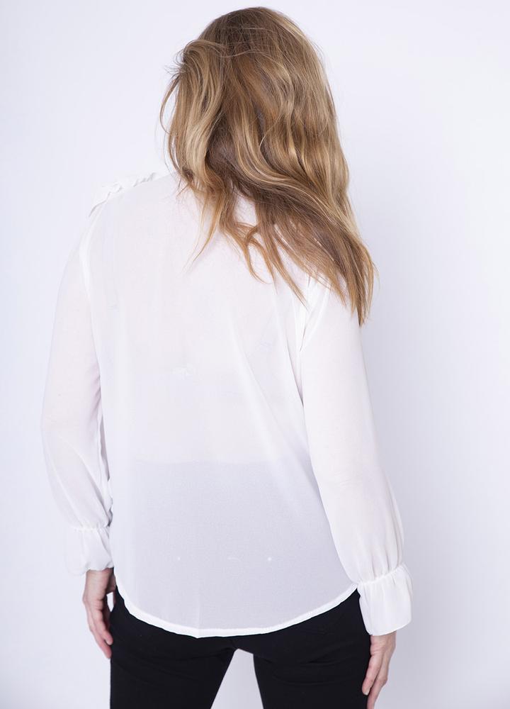Frill Chiffon Blouse in White