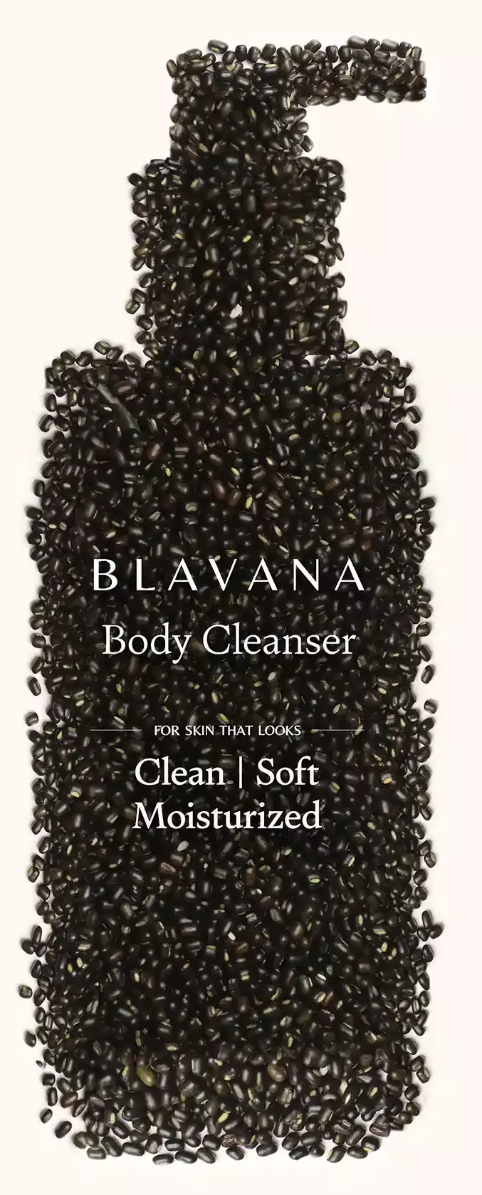 The image shows a Blavana bottle made of black grams.