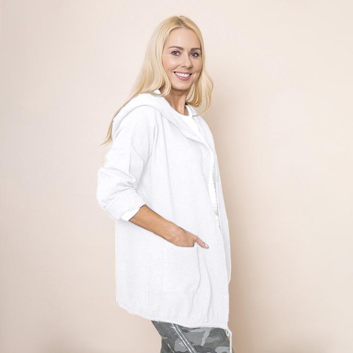 Crinkle Cotton Hoody Jacket in White