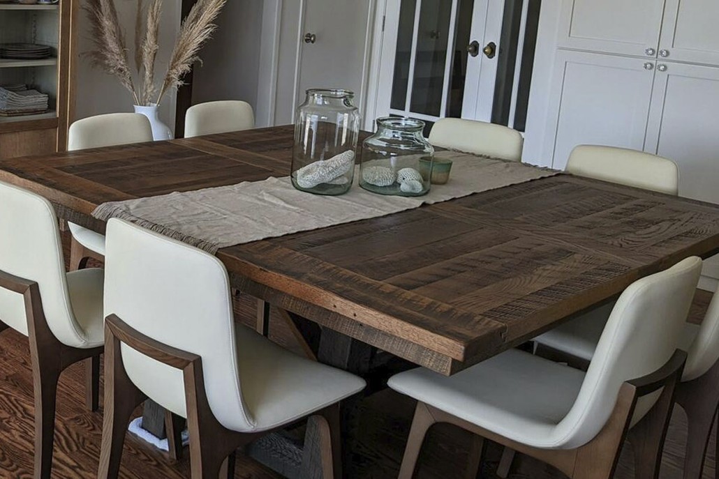 square reclaimed wood dining table