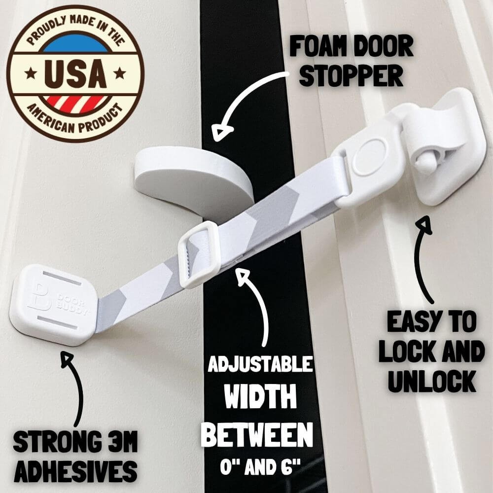 Door Buddy®: Door Latch Plus Door Stopper to Dog Proof Litter Box