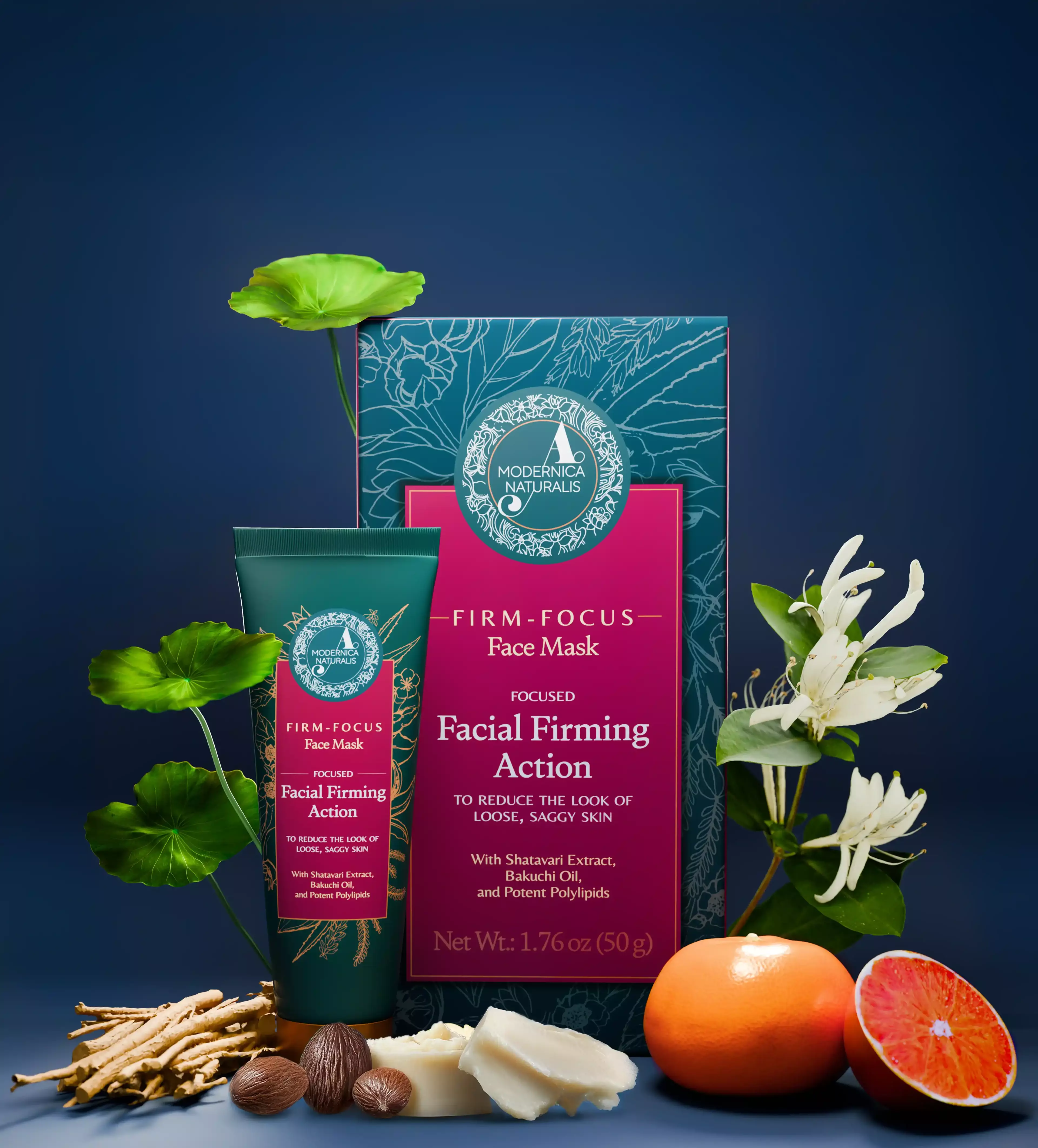 Firm-Focus Face Mask tube and box with ayurvedic ingredients