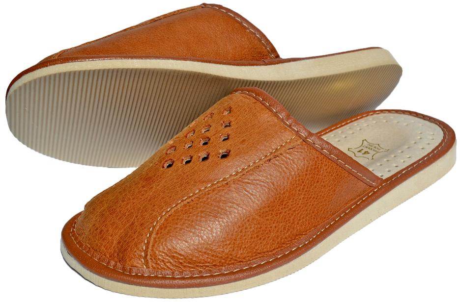 Hadley Mens Leather bedroom Slippers | Tan - Reindeer Leather