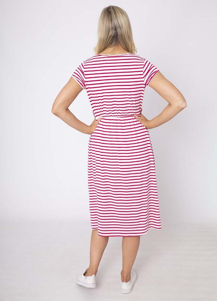 Stripe Cap Sleeve Cross Over Dress