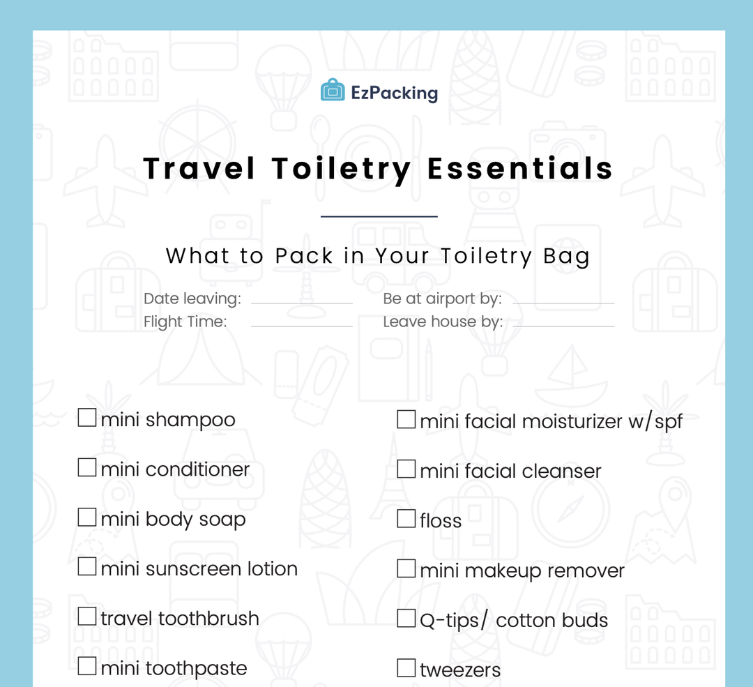 Travel Toiletry Essentials Packing List EzPacking, Inc