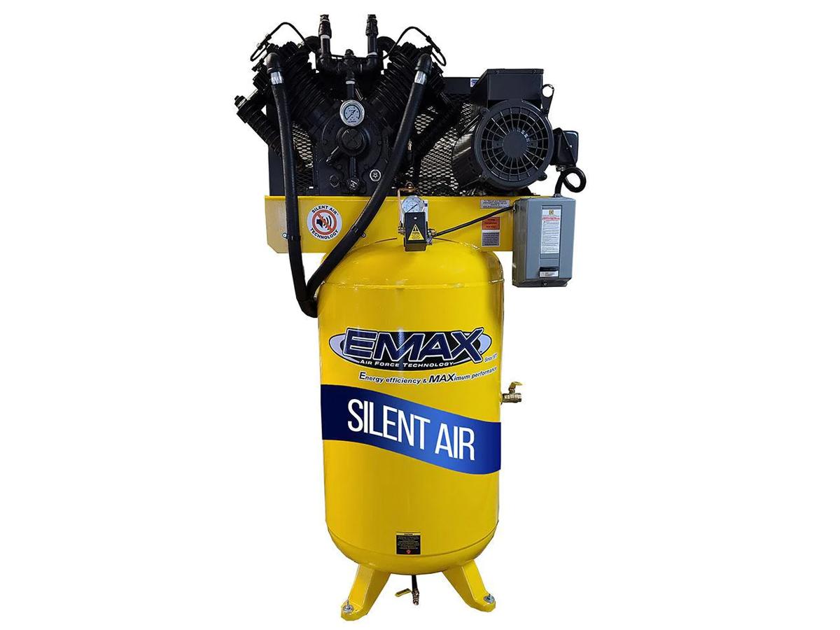 EMAX 7.5 HP 208-230V 1-Phase 80 gal. Vertical Stationary Electric Air Compressor w/ Air Silencer & Pressure Lube Pump