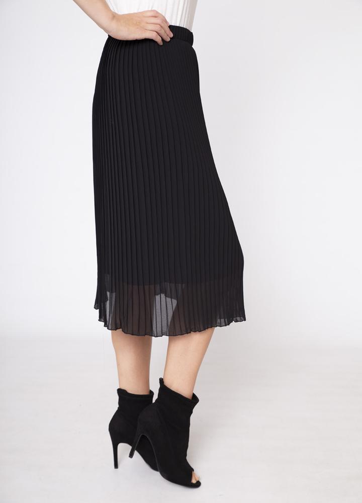 Long Pleat Skirt in Black