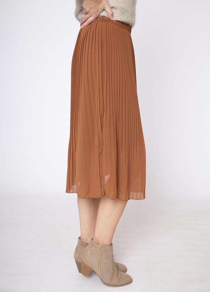 Long Pleat Skirt in Brown