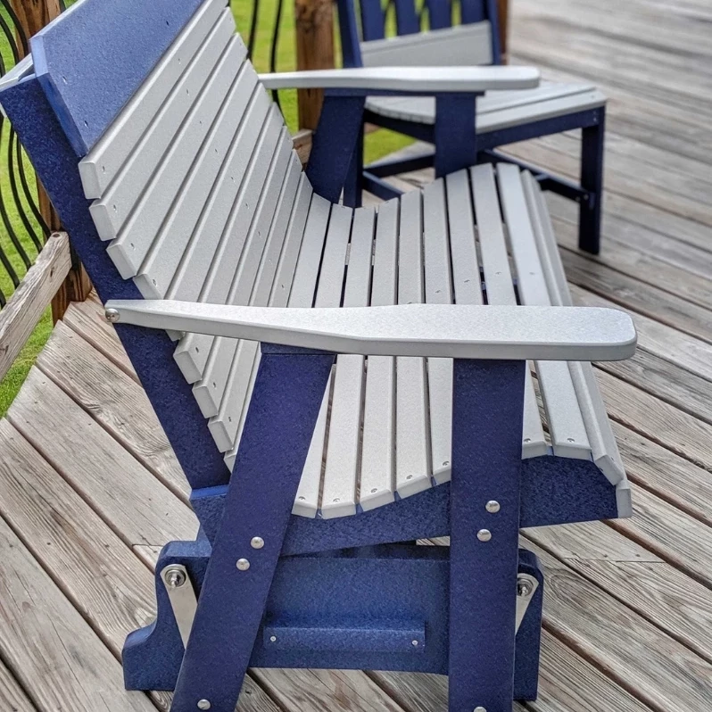 Blue and Gray Outdoor Poly Lumber Glider