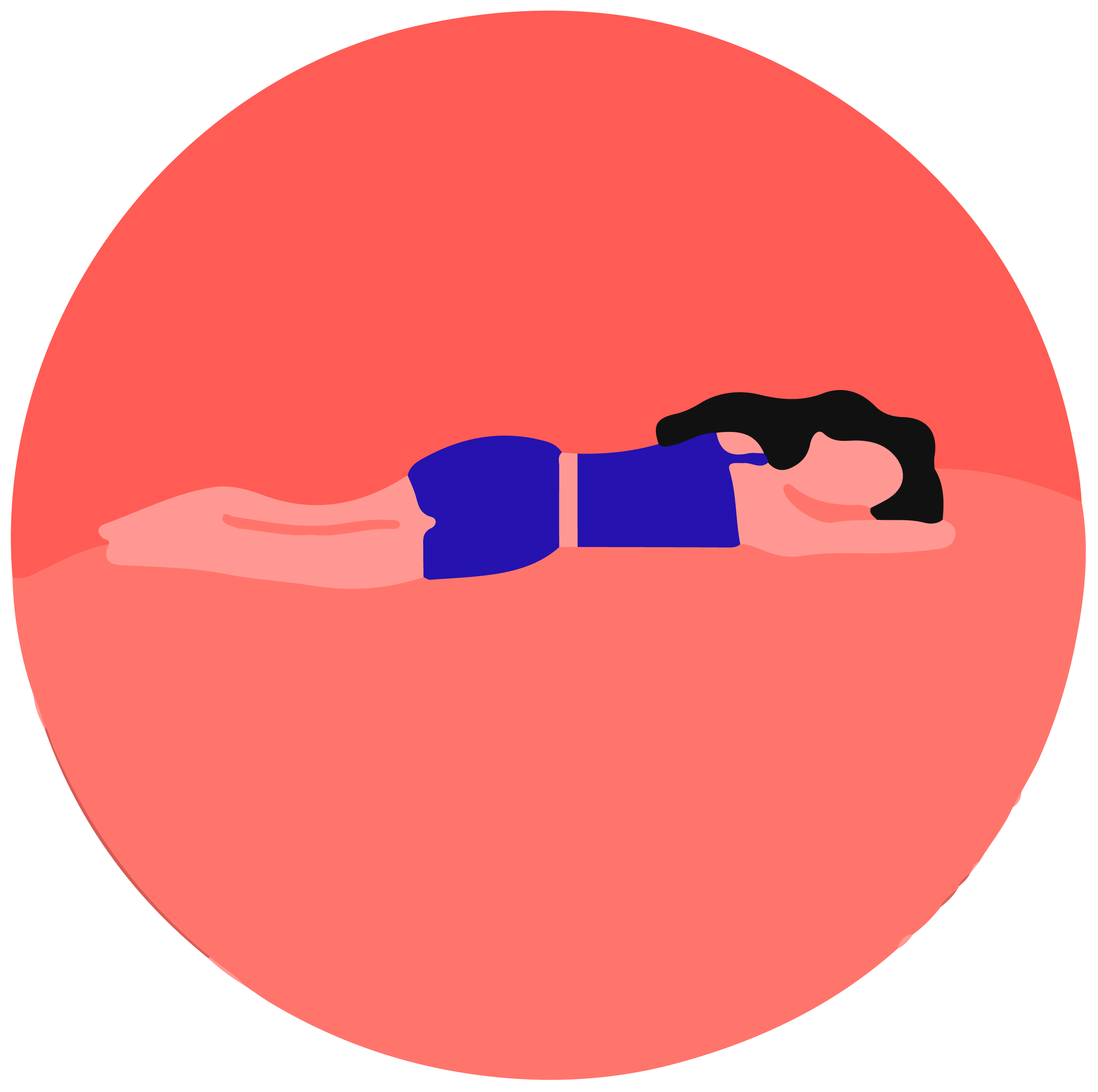 A girl sleeping on her left side.