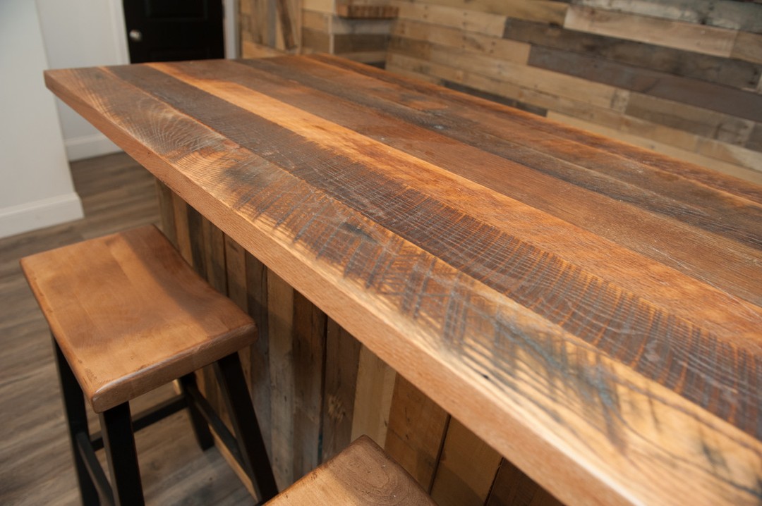 distressed reclaimed wood bar top