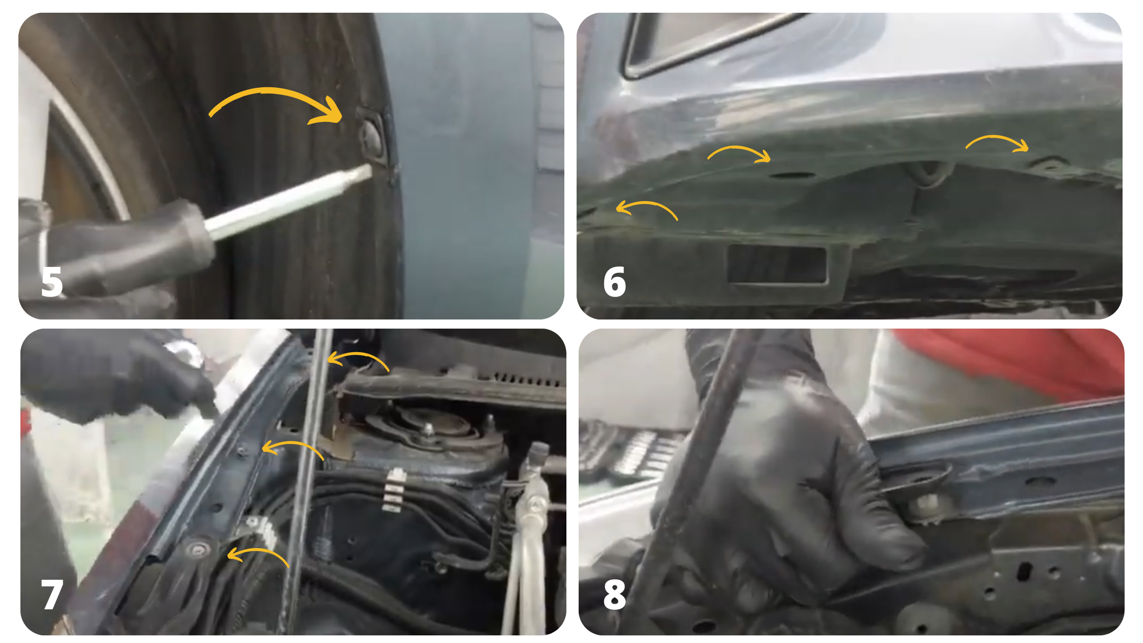 Steps 5-8 on How to Remove a 2014-2019 Toyota Corolla Fender