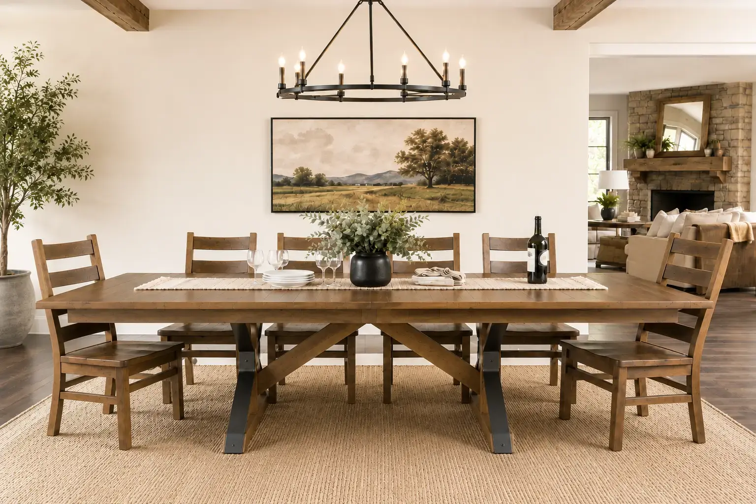Norway Barnwood Dining Table Extended with Barnwood Chairs