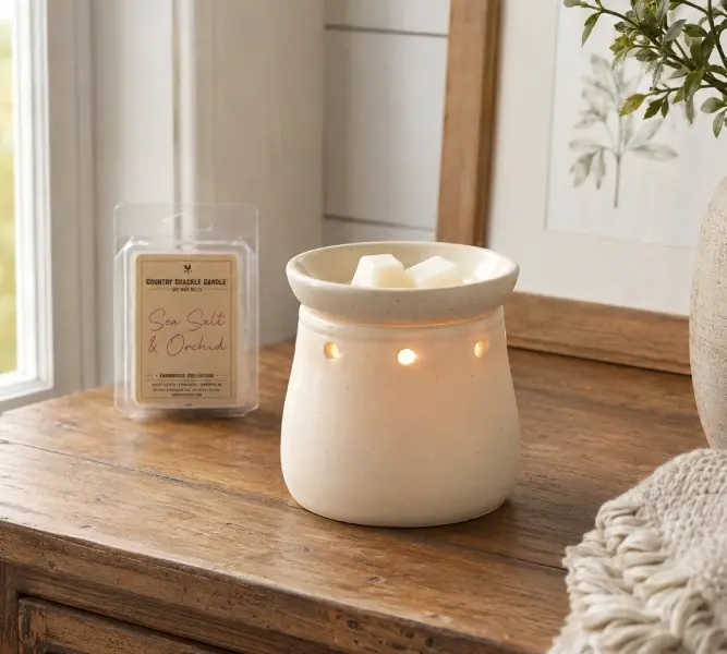 soy wax melts in melter - country crackle candle