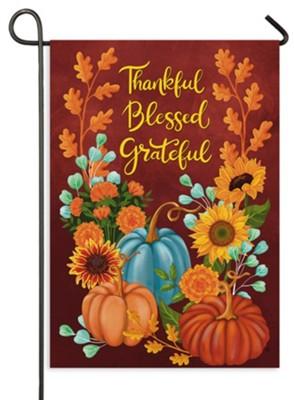 orange flag with pumpkins, flowers: Thankful Blessed Grateful