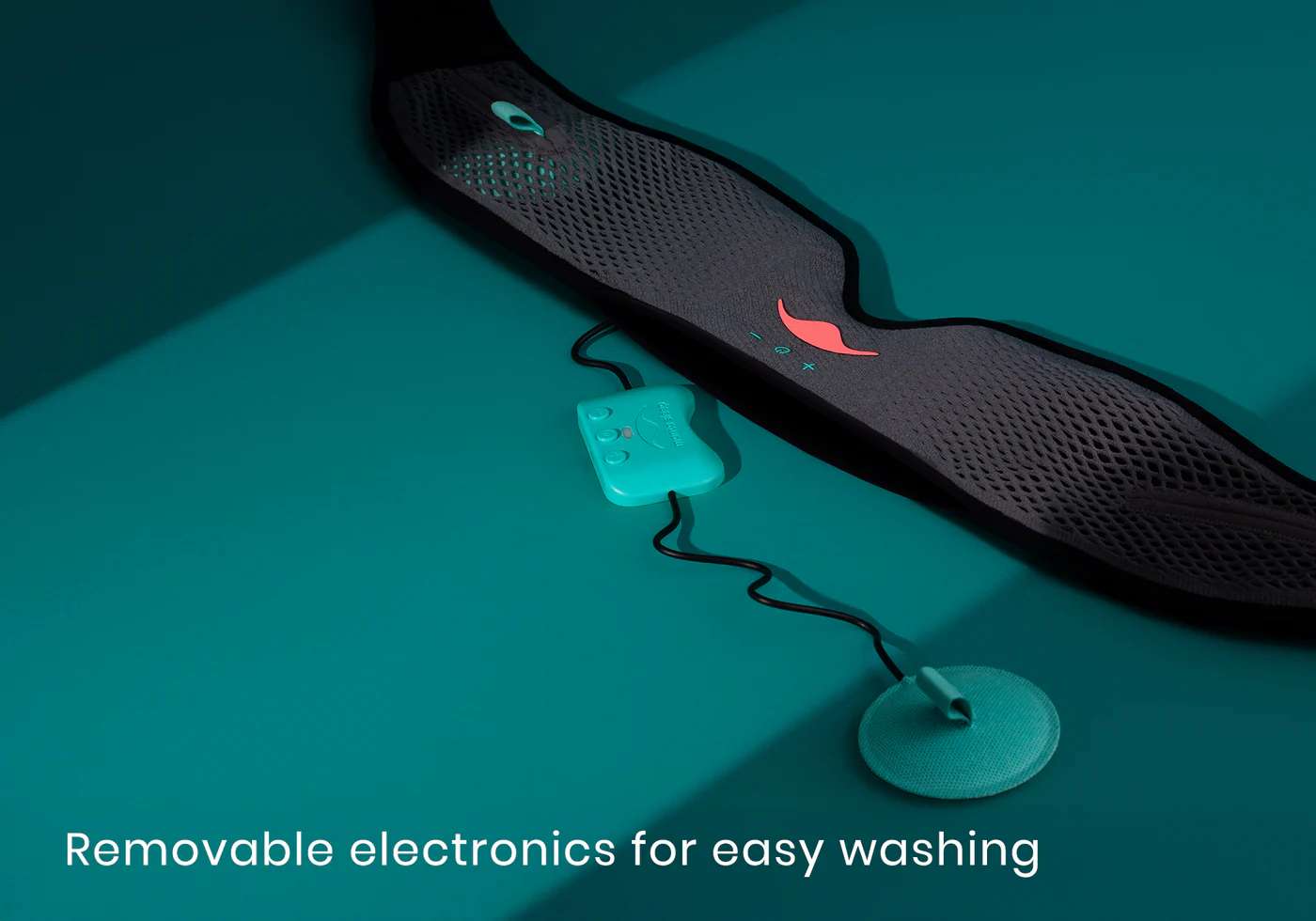 A sleep mask for meditation with the removable electronics coming out of the top layer.