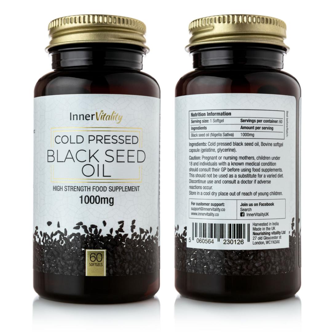 Black Seed Oil Capsules Cold Pressed Turmeric Vitality UK