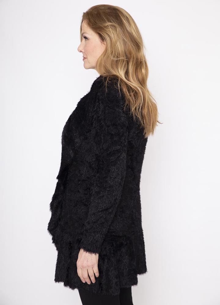 Silk Mix Frill Soft Cardi in Black