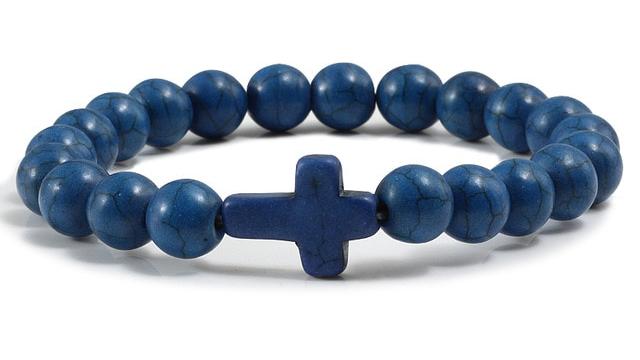Stone Cross Bracelet - Blue