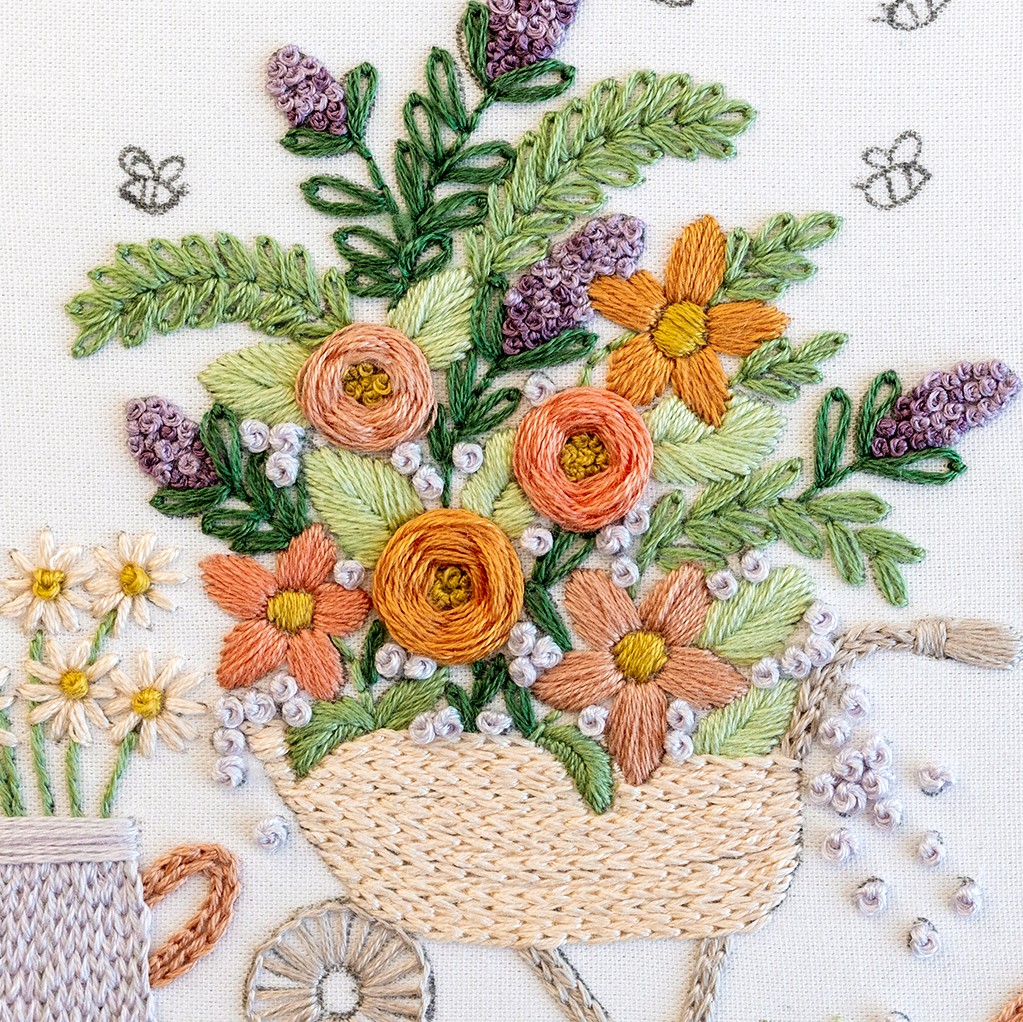 This is an image of the woven roses in the Gardening Bee pattern.